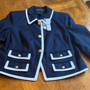 J. Crew Navy Blazer with Gold Buttons and White Trim. Size 10 NWT